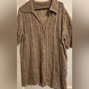 Brown Crochet Button-Up Cardigan/CoverUp